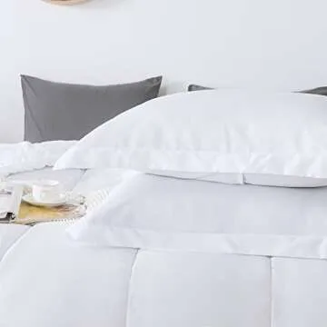 HYLEORY 3pc Comforter Set King Size with 2 Pillow Shams - Cooling Down Alternative Bed Comforters Duvet Insert for All Season - Lightweight - Machine Washable - White