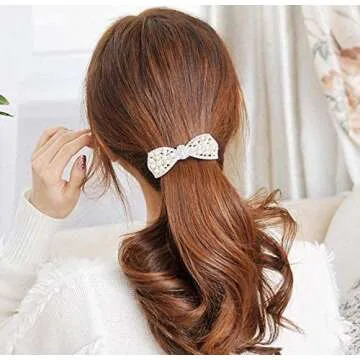 BeeSpring Silver Korean Style Crystal Rhinestone Hair Barrettes Butterfly Pearls Hair Clips Pins for Women (1Pcs)