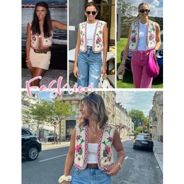 Yimoon Women's Vintage Floral Embroidered Vest Boho Casual Open Front Sleeveless Cardigan Waistcoat