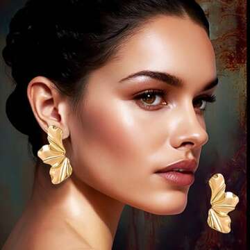 YOOSMATIC Gold Flower Earrings Gold Statement Earrings 14K Gold Plated Flower Dangle Drop Earrings S...