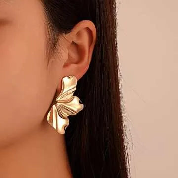 YOOSMATIC Gold Flower Earrings Gold Statement Earrings 14K Gold Plated Flower Dangle Drop Earrings Sparkling Dainty Earrings Exaggerated Statement Earrings for Women Punk
