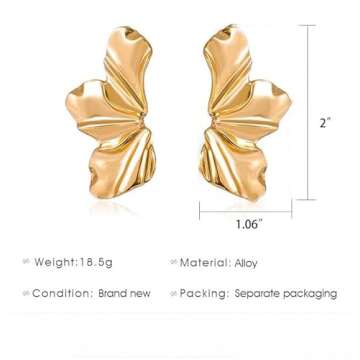YOOSMATIC Gold Flower Earrings Gold Statement Earrings 14K Gold Plated Flower Dangle Drop Earrings Sparkling Dainty Earrings Exaggerated Statement Earrings for Women Punk