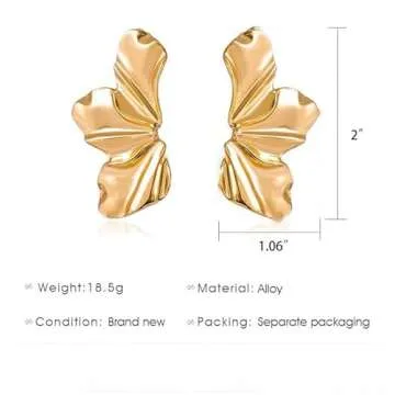 YOOSMATIC Gold Flower Earrings Gold Statement Earrings 14K Gold Plated Flower Dangle Drop Earrings Sparkling Dainty Earrings Exaggerated Statement Earrings for Women Punk