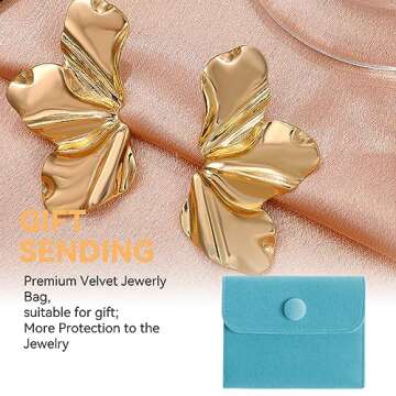 YOOSMATIC Gold Flower Earrings Gold Statement Earrings 14K Gold Plated Flower Dangle Drop Earrings Sparkling Dainty Earrings Exaggerated Statement Earrings for Women Punk