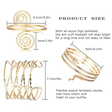 ORAZIO 6Pcs Gold Arm Cuffs for Women - Stylish Jewelry
