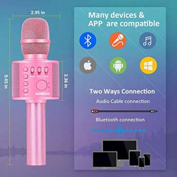 BONAOK Wireless Bluetooth Karaoke Microphone,3-in-1 Portable Handheld Karaoke Mic Speaker Machine Home Party Birthday for All Smartphones Q37 (P-Ink)