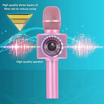 BONAOK Wireless Bluetooth Karaoke Microphone,3-in-1 Portable Handheld Karaoke Mic Speaker Machine Home Party Birthday for All Smartphones Q37 (P-Ink)