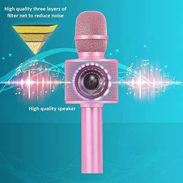 BONAOK Wireless Bluetooth Karaoke Microphone,3-in-1 Portable Handheld Karaoke Mic Speaker Machine Home Party Birthday for All Smartphones Q37 (P-Ink)