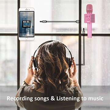 BONAOK Wireless Bluetooth Karaoke Microphone,3-in-1 Portable Handheld Karaoke Mic Speaker Machine Home Party Birthday for All Smartphones Q37 (P-Ink)