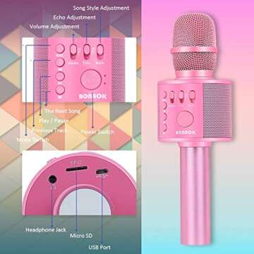 BONAOK Wireless Bluetooth Karaoke Microphone,3-in-1 Portable Handheld Karaoke Mic Speaker Machine Home Party Birthday for All Smartphones Q37 (P-Ink)