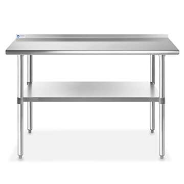 GRIDMANN Stainless Steel Kitchen Prep Table 48 x 24 Inches with Backsplash & Under Shelf, NSF Commer...