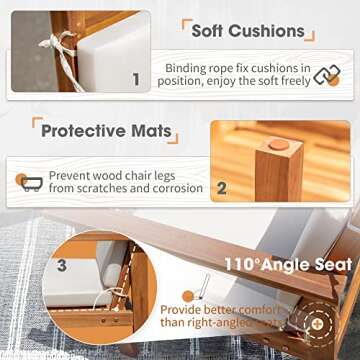 Devoko Patio Furniture 4 Piece Acacia Wood Outdoor Conversation Sofa Set with Table & Cushions Porch Chairs for Garden, Deck, Backyard, Beige