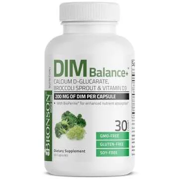 Bronson DIM Balance+ Calcium D-Glucarate, Broccoli Sprouts and Vitamin D3 200 MG of DIM per Capsule Supports Estrogen Metabolism and Balanced Hormone Levels Non-GMO, 30 Vegetarian Capsules