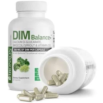 Bronson DIM Balance+ Calcium D-Glucarate, Broccoli Sprouts and Vitamin D3 200 MG of DIM per Capsule Supports Estrogen Metabolism and Balanced Hormone Levels Non-GMO, 30 Vegetarian Capsules