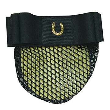 Elegant 1-1/2" Black Bun Cover with Golden Horseshoe Pin - Exquisite Equestrian Style