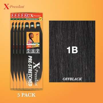 Sensationnal Braids XPRESSION 3X Pre-Stretched Braid 58 inches (5-pack, 1B)