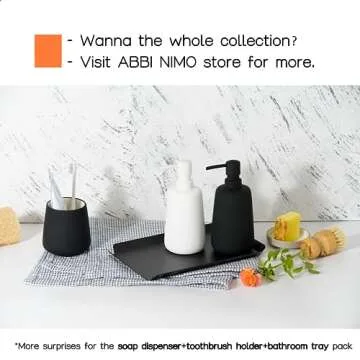 ABBI NIMO Matte Black Ceramic Soap Dispenser, 13 Oz Refillable Bathroom or Kitchen Countertop Dispenser with Soft Touch Rubber Coating