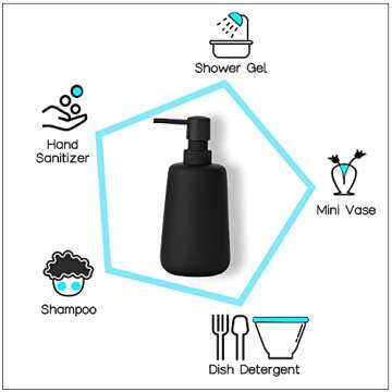 ABBI NIMO Matte Black Ceramic Soap Dispenser, 13 Oz Refillable Bathroom or Kitchen Countertop Dispenser with Soft Touch Rubber Coating