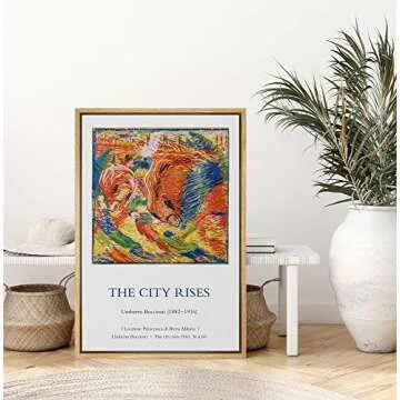 IDEA4WALL Framed Canvas Print Wall Art The City Rises Master Artist Umberto Boccioni Nature Wilderness Oil Painting Impressionism for Living Room, Bedroom, Office - 16"x24" Natural