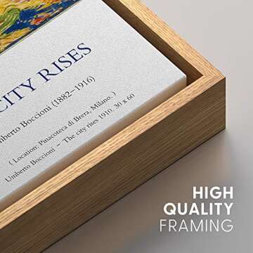 IDEA4WALL Framed Canvas Print Wall Art The City Rises Master Artist Umberto Boccioni Nature Wilderness Oil Painting Impressionism for Living Room, Bedroom, Office - 16"x24" Natural