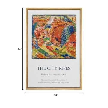 IDEA4WALL Framed Canvas Print Wall Art The City Rises Master Artist Umberto Boccioni Nature Wilderness Oil Painting Impressionism for Living Room, Bedroom, Office - 16"x24" Natural