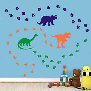 Creative Dinosaur Wall Decals, DIY Adorable Animal Dinosaur Footprints and Paw Print Wall Sticker fo...