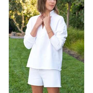 Yioaga 2 Piece Sets for Women Casual Nantucket Travel Set Long Sleeve Patrick Pullover Sweatshirt Shorts Comfy Outfits(White,L), Large