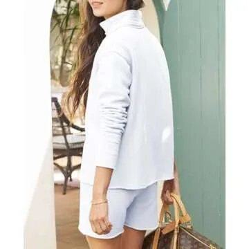 Yioaga 2 Piece Sets for Women Casual Nantucket Travel Set Long Sleeve Patrick Pullover Sweatshirt Shorts Comfy Outfits(White,L), Large