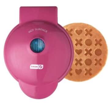 LLA Valentine's Day Dark Pink Xoxo Love Shaped Mini Waffle Maker, 4 Inch Non-Stick Cooking Surface
