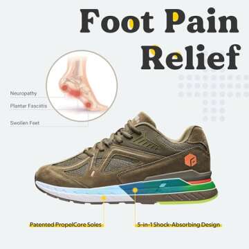 FitVille Wide Walking Shoes for Men Wide Width Sneakers for Flat Feet Arch Fit Heel Pain Relief - Rebound Core (10.5 Wide, Army Green)