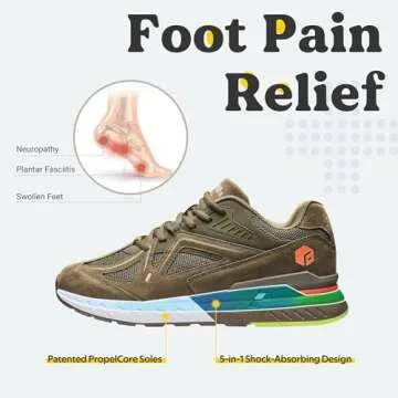 FitVille Wide Walking Shoes for Men Wide Width Sneakers for Flat Feet Arch Fit Heel Pain Relief - Rebound Core (10.5 Wide, Army Green)