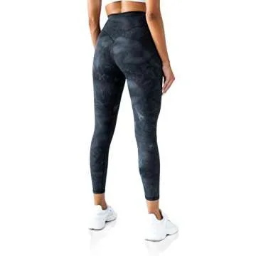 Kamo Fitness High Waisted Yoga Pants 25" Inseam Ellyn Leggings Butt Lifting Tie Dye Soft Workout Tights (Black Tie Dye, M)