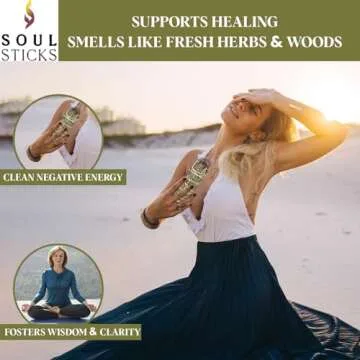 Soul Sticks 1 Pack 9 Inch Rosemary Sage Smudge Stick with Starter Guide | Floral Home Sage | House Blessing | Sage for Cleansing House | Sage for Smudging and Negative Energy | Big Sage Smudge Stick