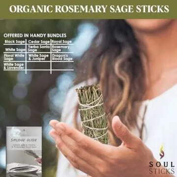 Soul Sticks 1 Pack 9 Inch Rosemary Sage Smudge Stick with Starter Guide | Floral Home Sage | House Blessing | Sage for Cleansing House | Sage for Smudging and Negative Energy | Big Sage Smudge Stick
