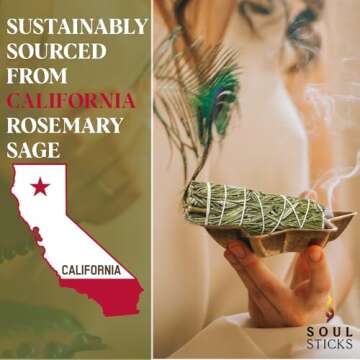Soul Sticks 1 Pack 9 Inch Rosemary Sage Smudge Stick with Starter Guide | Floral Home Sage | House Blessing | Sage for Cleansing House | Sage for Smudging and Negative Energy | Big Sage Smudge Stick