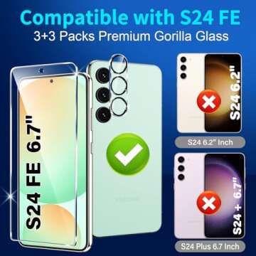 3 Pack Glass Screen Protector for Samsung Galaxy S24 FE [6.7 inch] + 3 Pack Camera Lens Protector, 9...