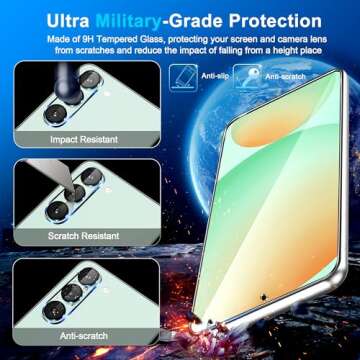 3 Pack Glass Screen Protector for Samsung Galaxy S24 FE [6.7 inch] + 3 Pack Camera Lens Protector, 9H Tempered Glass, Fingerprint Unlock, HD Clear Case Friendly Anti-Scratch