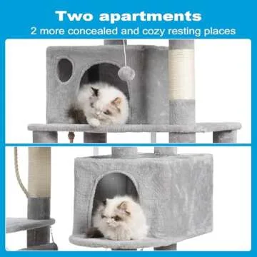 Hey-brother Large Multi-Level Cat Tree Condo Furniture with Sisal-Covered Scratching Posts, 2 Bigger Plush Condos, Perch Hammock for Kittens, Cats and Pets Light Gray MPJ020W