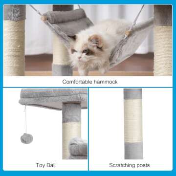 Hey-brother Large Multi-Level Cat Tree Condo Furniture with Sisal-Covered Scratching Posts, 2 Bigger Plush Condos, Perch Hammock for Kittens, Cats and Pets Light Gray MPJ020W