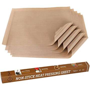 SS SHOVAN PTFE Teflon Sheet for Heat Press Transfer Sheet Non Stick Heat Transfer Paper Resistant Washable Reusable Baking Sheet Craft Mat (5Pack Brown L)