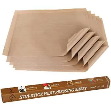 SS SHOVAN PTFE Teflon Sheet for Heat Press Transfer Sheet Non Stick Heat Transfer Paper Resistant Washable Reusable Baking Sheet Craft Mat (5Pack Brown L)