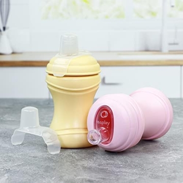 Re-Play 8oz Pack of 2 Transition Sippy Cups for Baby Toddler, Medical Grade Silicone Soft Spout & Travel Lid, Easy to Hold Hourglass Shape, Made in USA from Recycled Milk Jugs - Lemondrop/Ice Pink