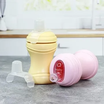 Re-Play 8oz Pack of 2 Transition Sippy Cups for Baby Toddler, Medical Grade Silicone Soft Spout & Travel Lid, Easy to Hold Hourglass Shape, Made in USA from Recycled Milk Jugs - Lemondrop/Ice Pink