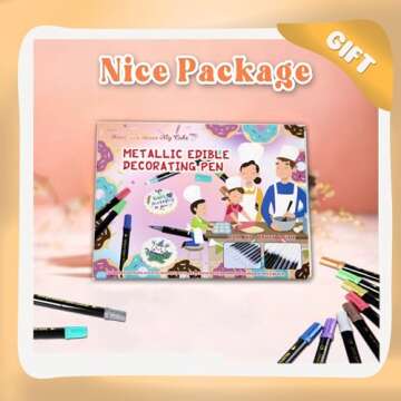 EDIBLE METALLIC MARKERS, 10PCS UPGRADE FOOD GRADE GOLD SHIMMERING PENS FOR COOKIE/CAKE/CUPCAKE/FONDANT/BAKING DECORATING BY PREATOC