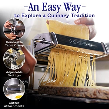 Nuvantee Pasta Maker Machine, Manual Hand Press, Adjustable Thickness Settings, Noodles Maker with Washable Aluminum Alloy Rollers and Cutter, Perfect for Spaghetti, Fettuccini, Lasagna