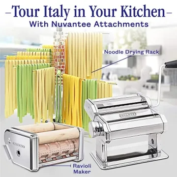 Nuvantee Pasta Maker Machine, Manual Hand Press, Adjustable Thickness Settings, Noodles Maker with Washable Aluminum Alloy Rollers and Cutter, Perfect for Spaghetti, Fettuccini, Lasagna