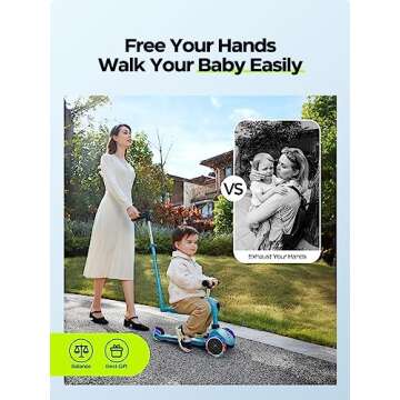 COOGHI Toddler Scooter, 3-in-1 Kids Scooter with Flashing Wheels, Adjustable Parent Push Bar & Seat & Handlebar, 3 Wheel Scooter for Kids Ages 1-5, Blue