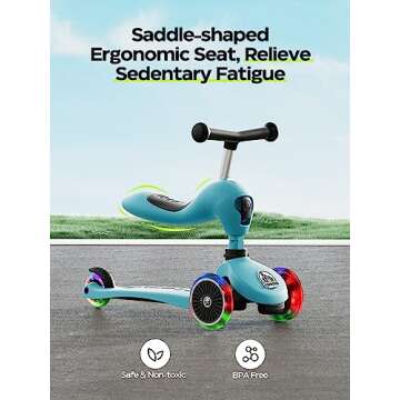COOGHI Toddler Scooter, 3-in-1 Kids Scooter with Flashing Wheels, Adjustable Parent Push Bar & Seat & Handlebar, 3 Wheel Scooter for Kids Ages 1-5, Blue