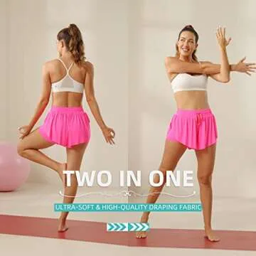 Flowy Athletic Shorts for Women Running Tennis Butterfly Shorts Girls 2-in-1 Double Layer Quick-Drying Comfy Shorts (Medium, Hot-Pink)