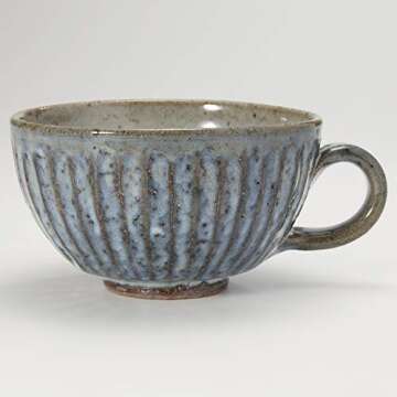 丸伊製陶 Marui Pottery Shigaraki Ware Hephamon, Blue Hagi Carving, Soup Mug